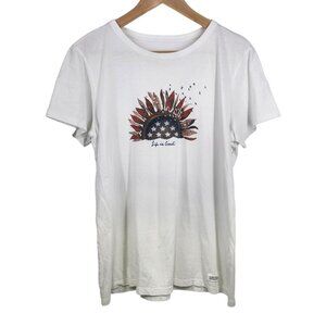 Life is Good Crusher Tee Tshirt Womens Size L Stars and Stripes Sunflower
